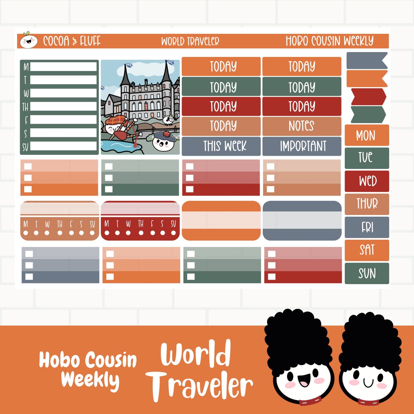 World Traveler Hobonichi Cousin Weekly Sticker Kit