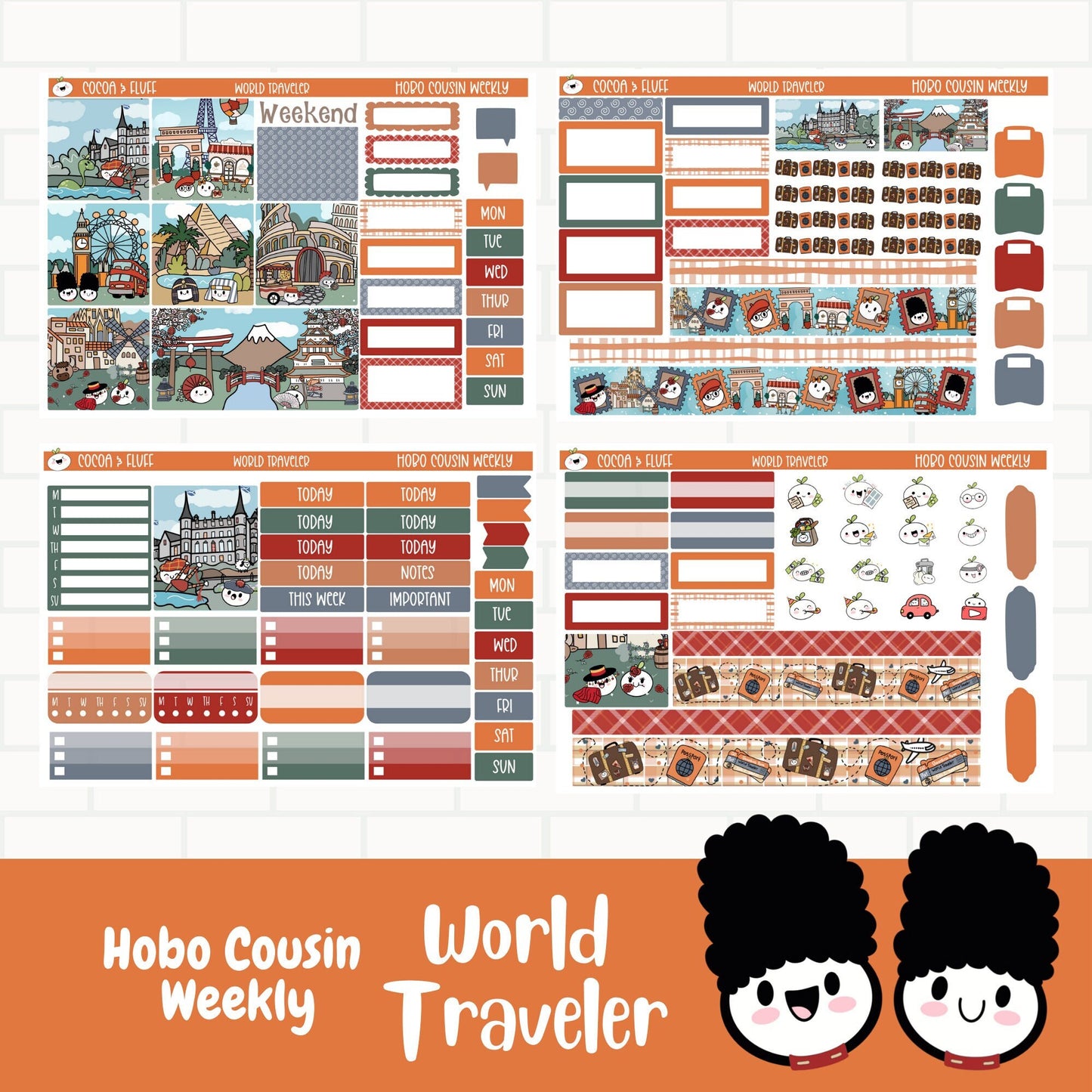 World Traveler Hobonichi Cousin Weekly Sticker Kit