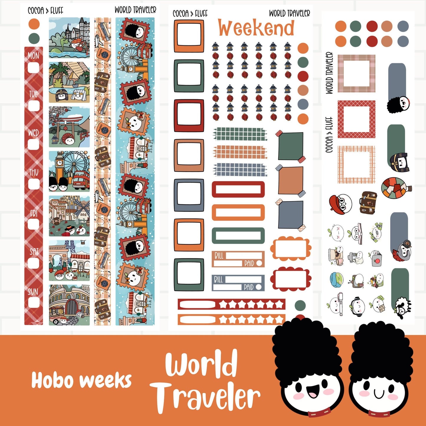 World Traveler Hobonichi Weeks Weekly Sticker Kit