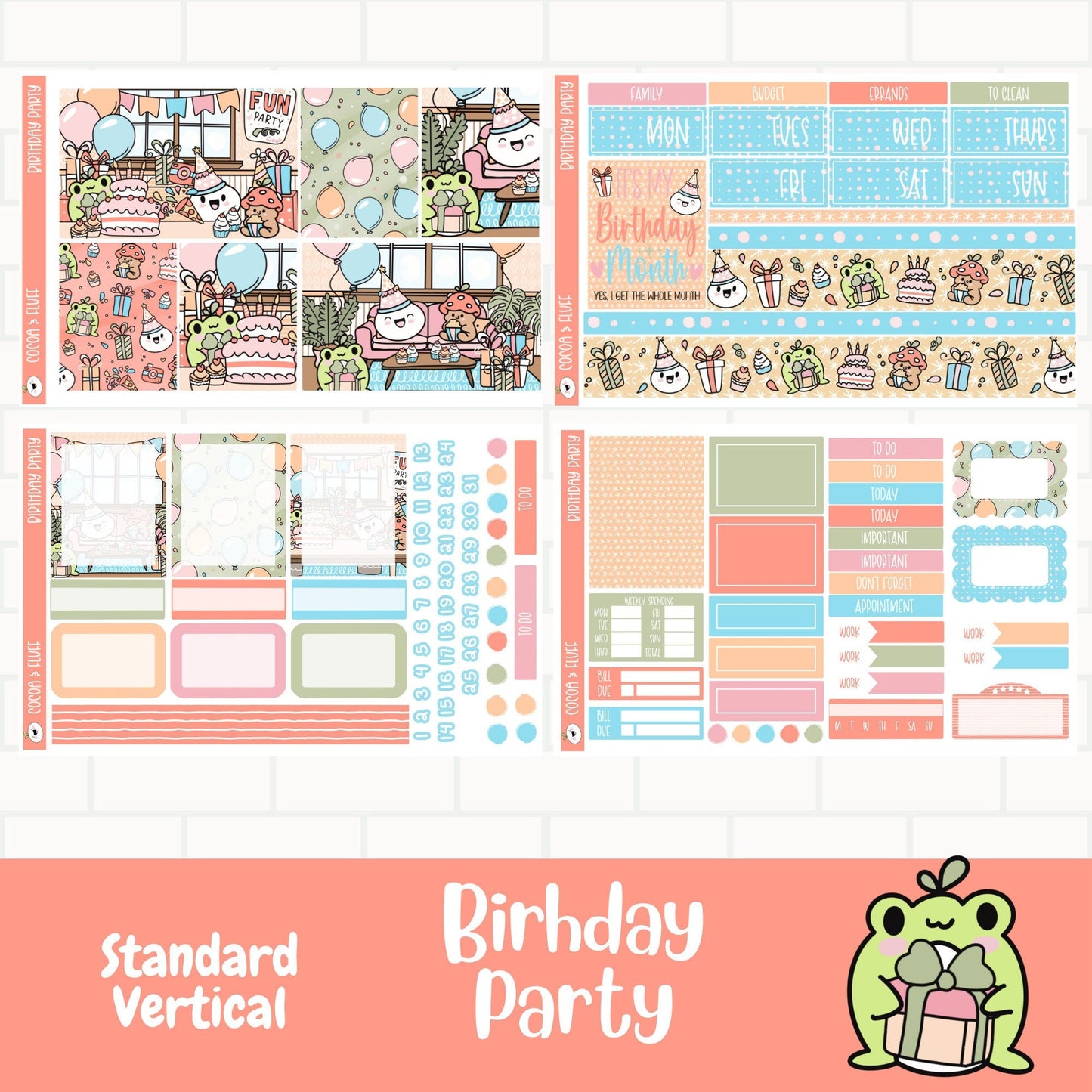 Birthday Party Standard Vertical Weekly Sticker Kit