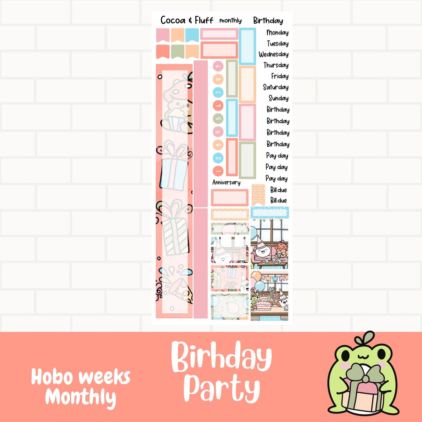 Birthday Party Hobonichi Weeks Monthly Sticker Kit