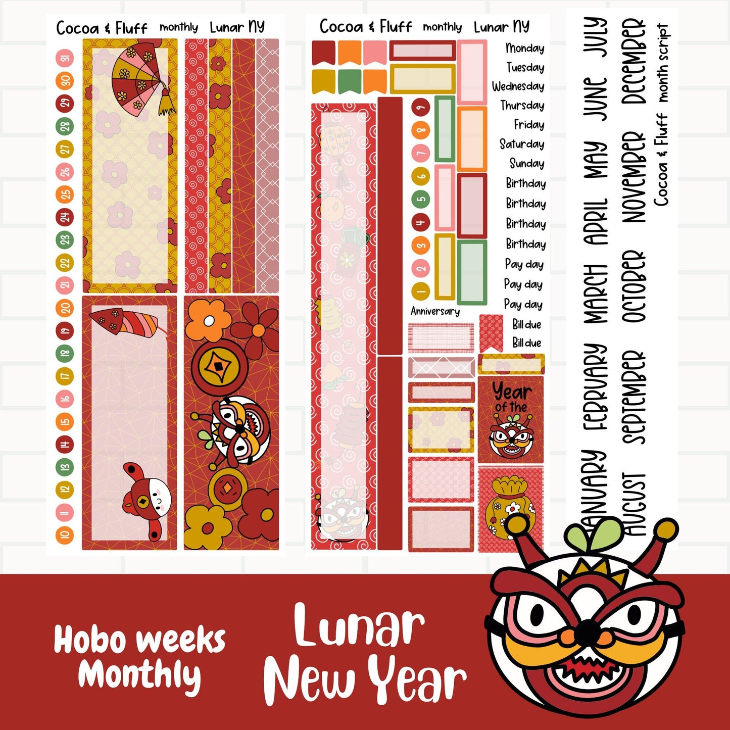 Lunar New Year Hobonichi Weeks Monthly Planner Stickers