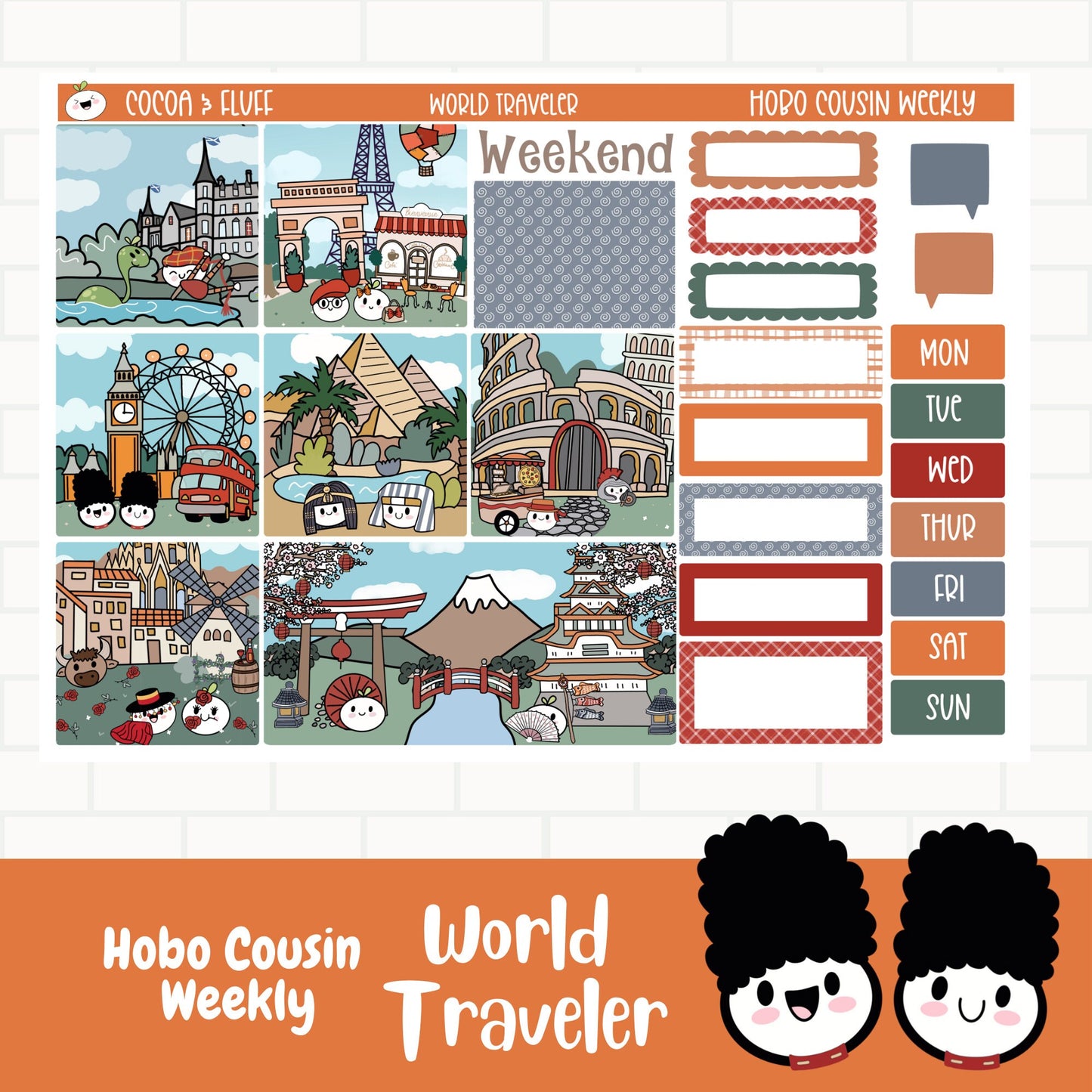World Traveler Hobonichi Cousin Weekly Sticker Kit