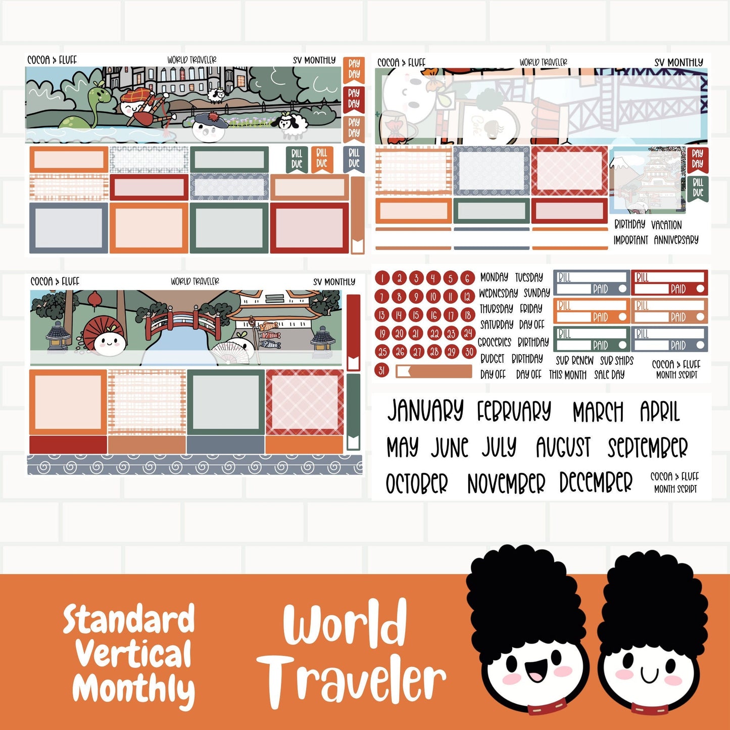 World Traveler Standard Vertical Monthly Sticker Kit