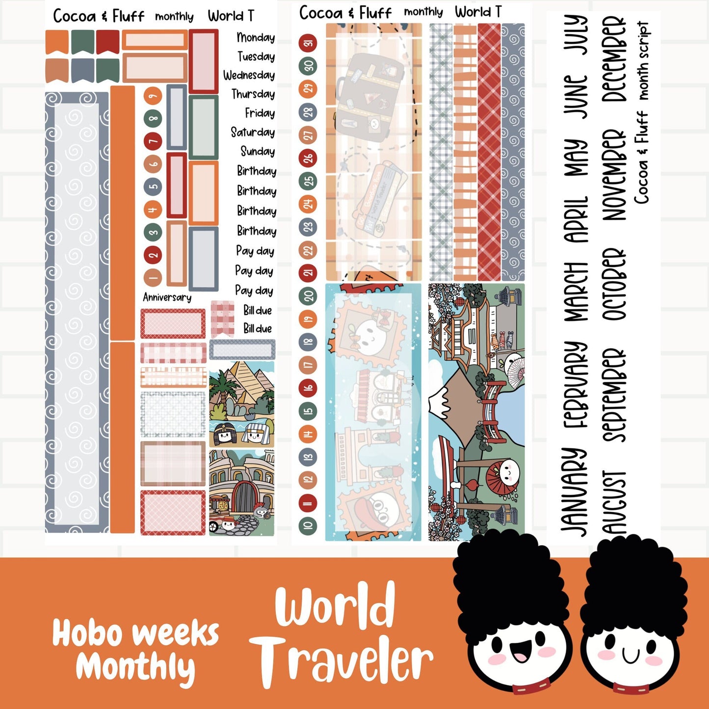 World Traveler Hobonichi Weeks Monthly Sticker Kit