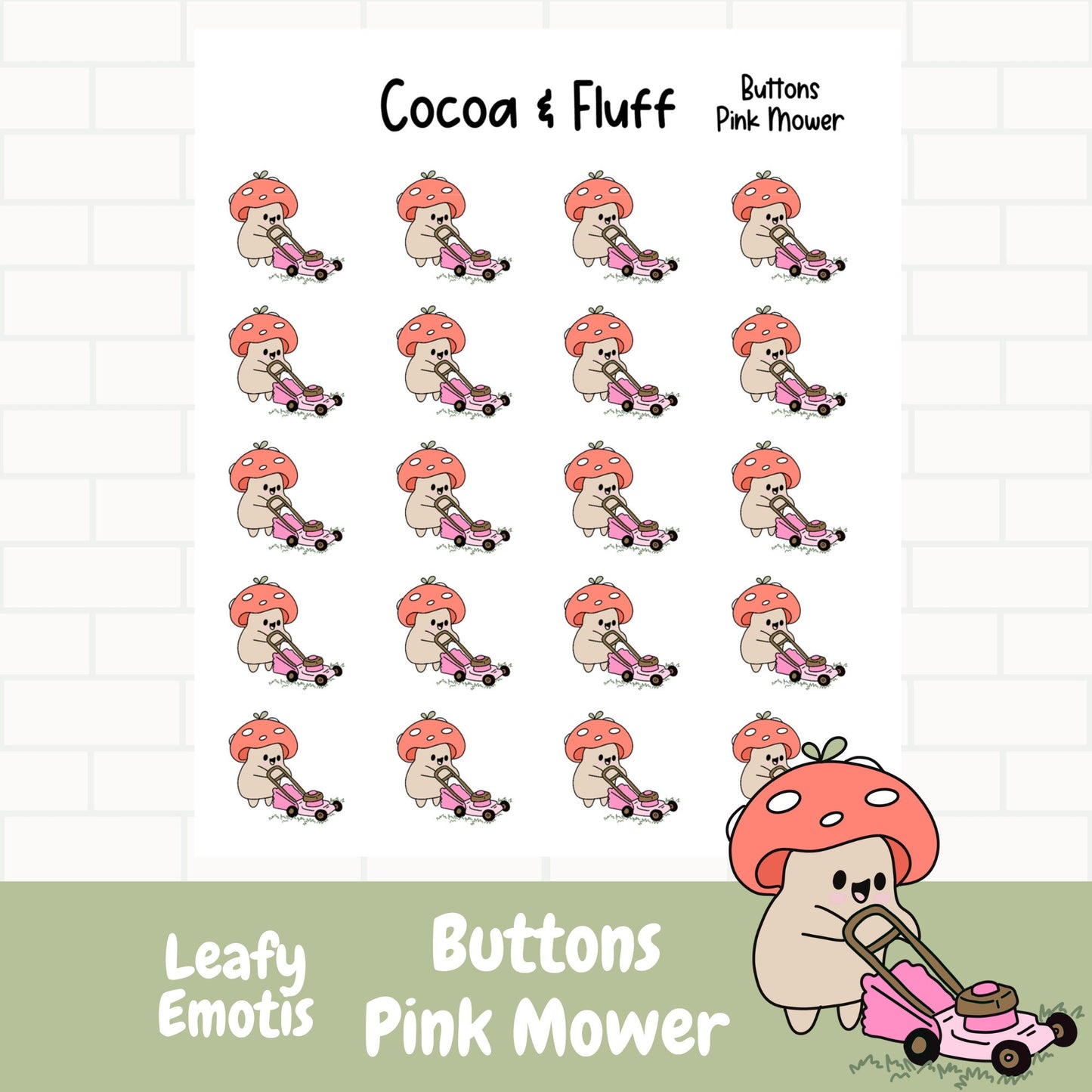 Buttons Pretty Pink Mower Planner Icons