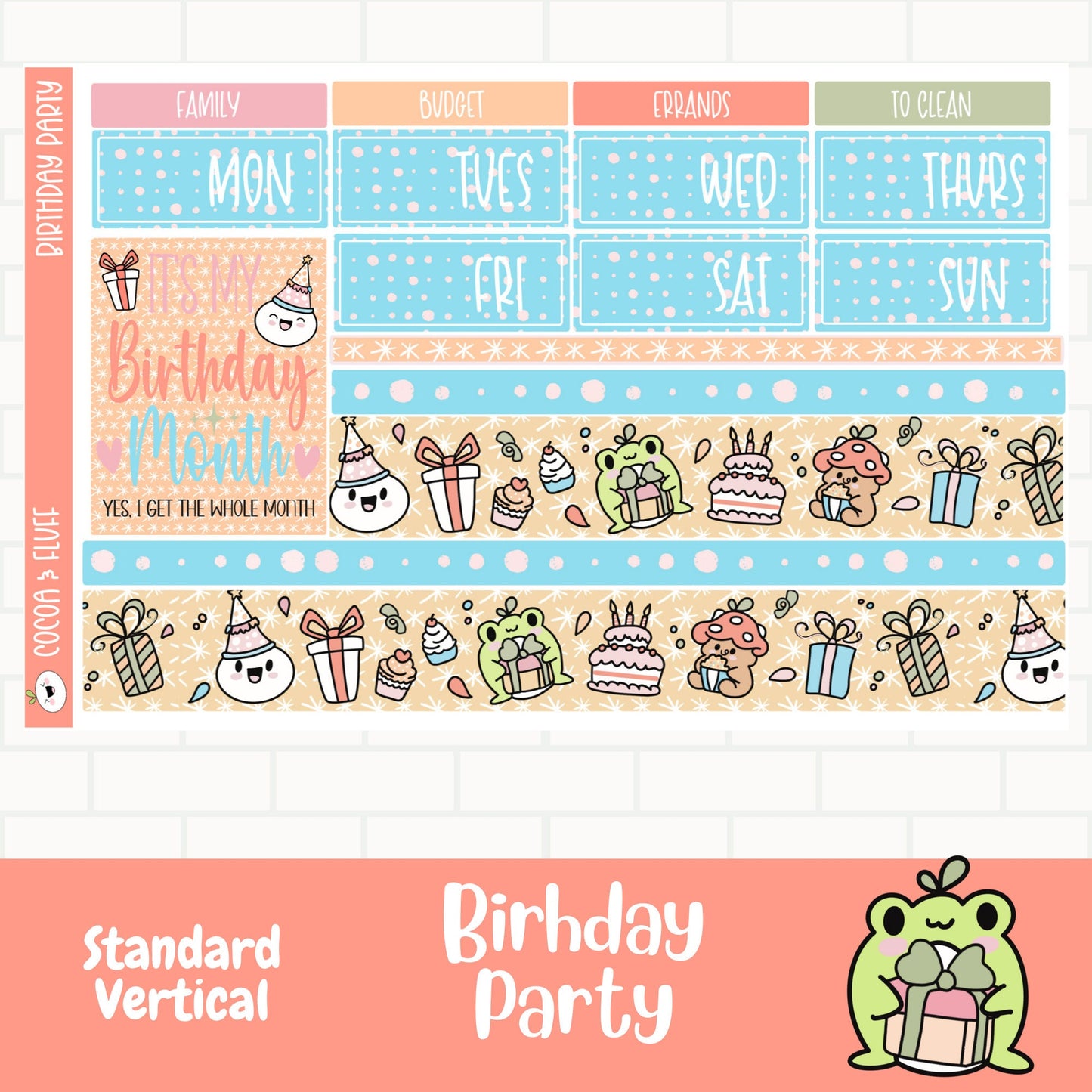 Birthday Party Standard Vertical Weekly Sticker Kit