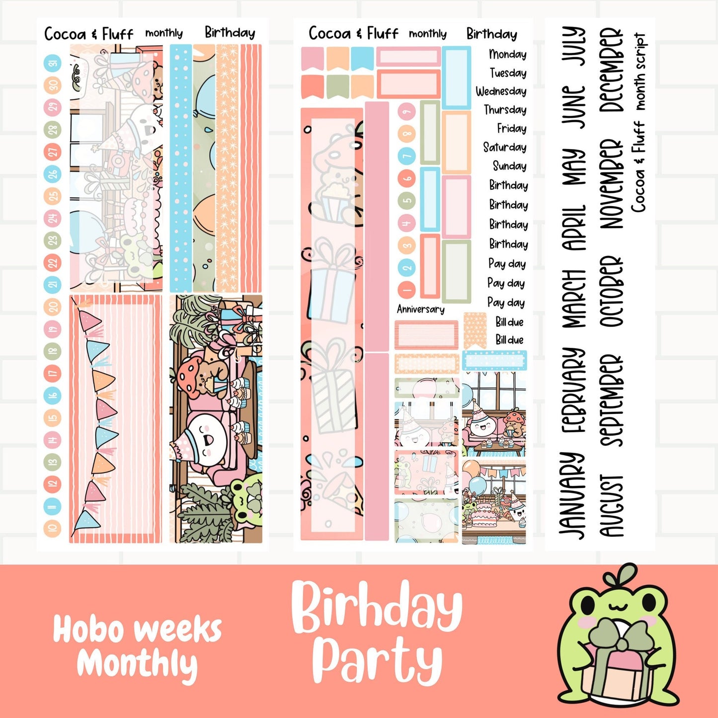 Birthday Party Hobonichi Weeks Monthly Sticker Kit
