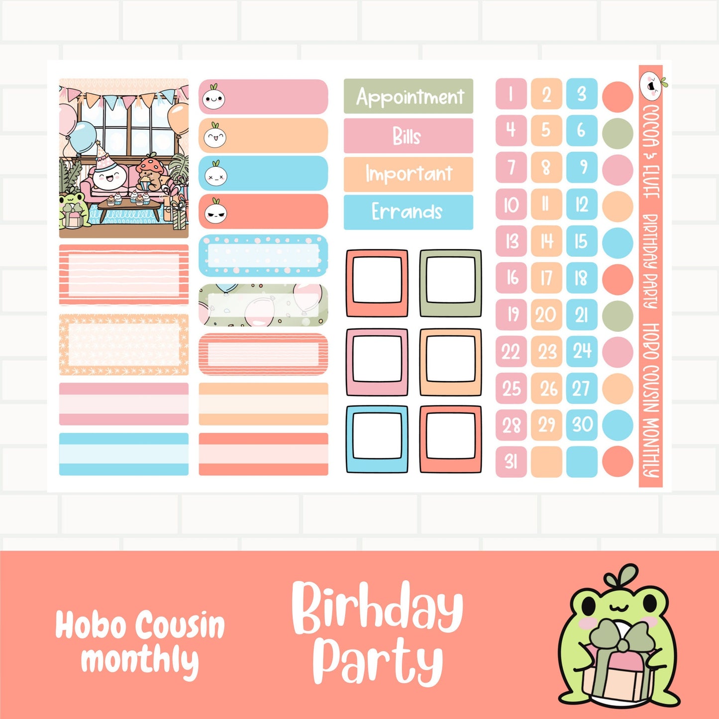 Birthday Party Hobonichi Cousin Monthly Sticker Kit