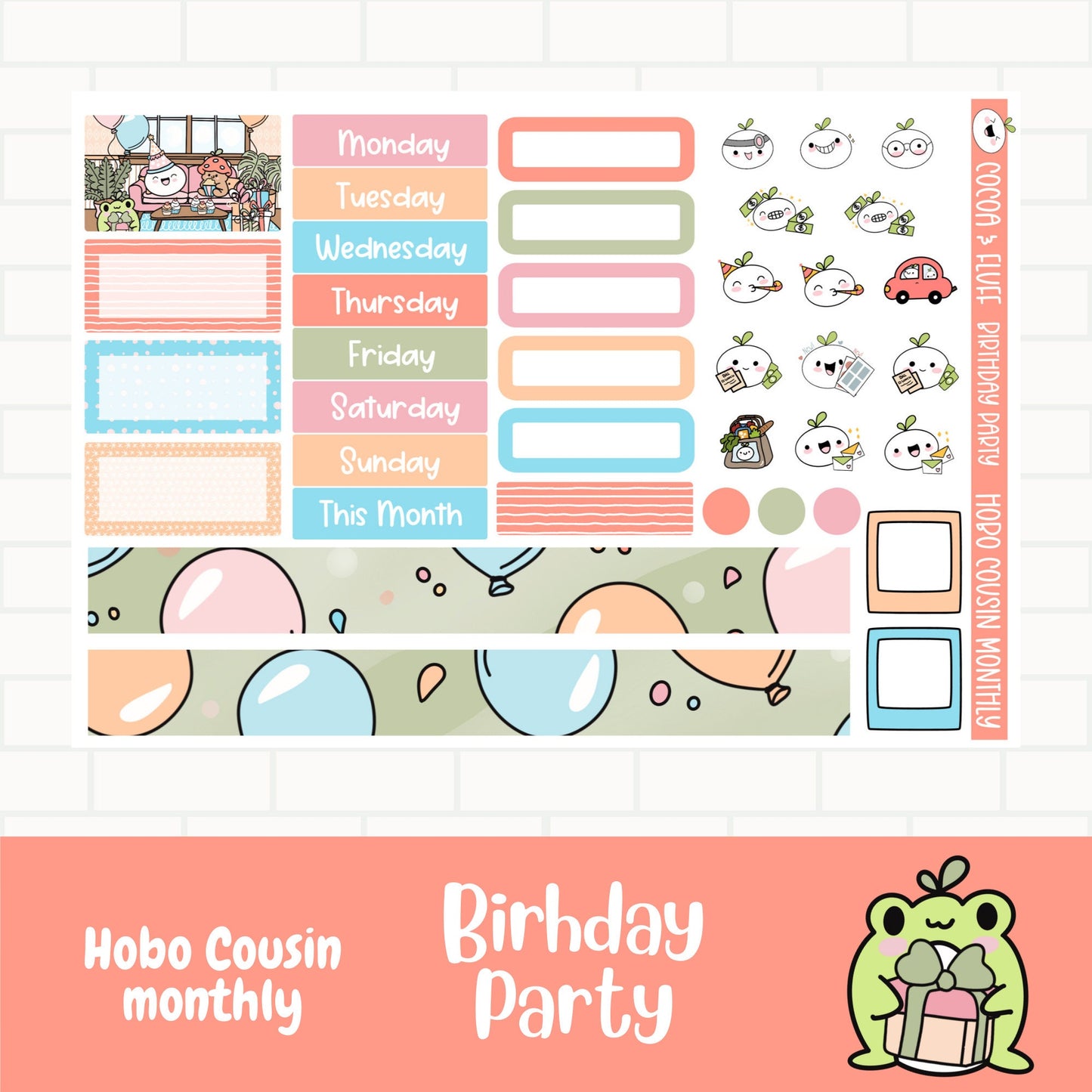 Birthday Party Hobonichi Cousin Monthly Sticker Kit
