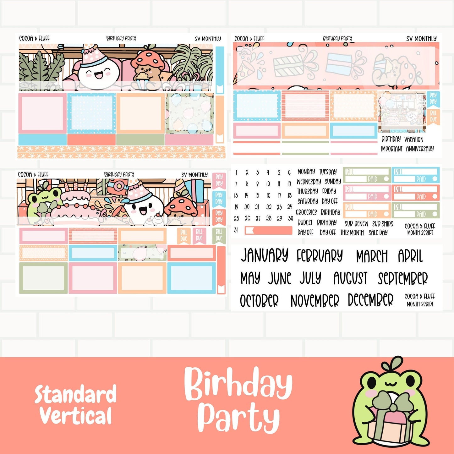 Birthday Party Standard Vertical Monthly Sticker Kit