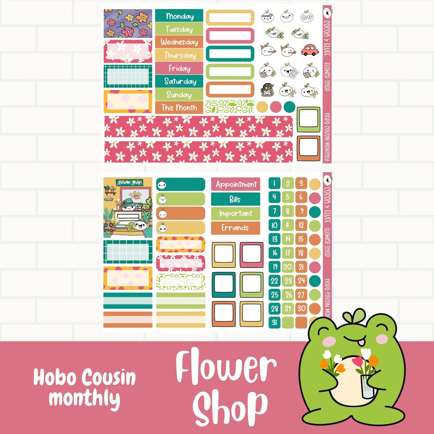 Flower Shop Hobonichi Cousin Monthly Sticker Kit