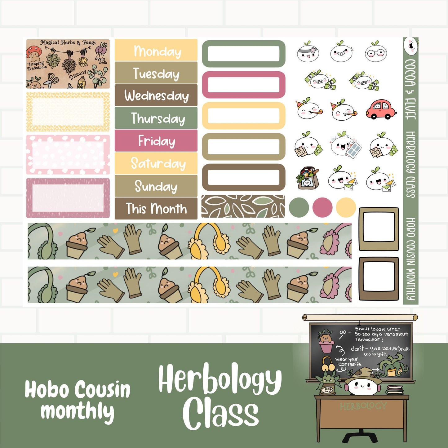 Herbology Class Hobonichi Cousin Monthly Sticker Kit