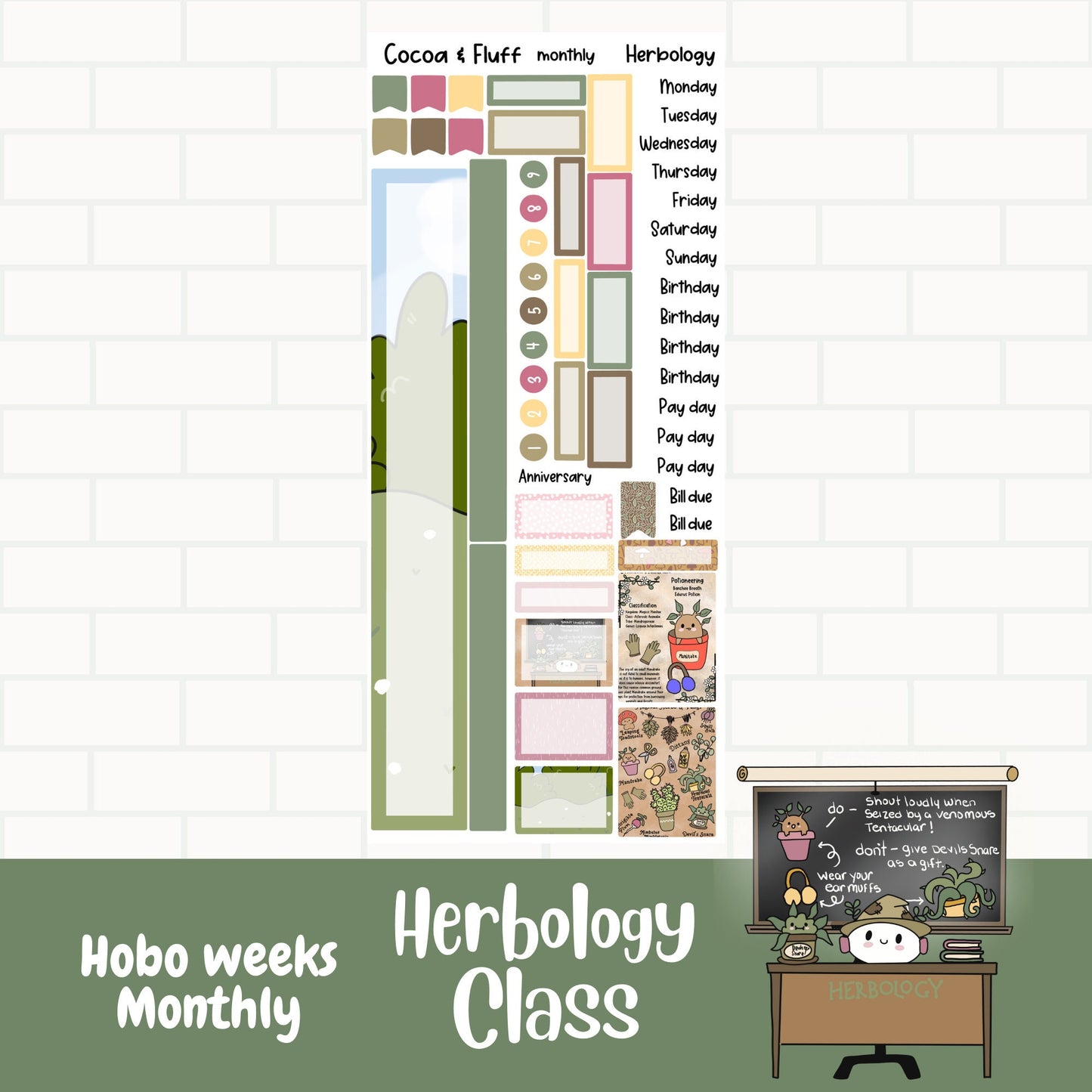 Herbology Class Hobonichi Weeks Monthly Sticker Kit
