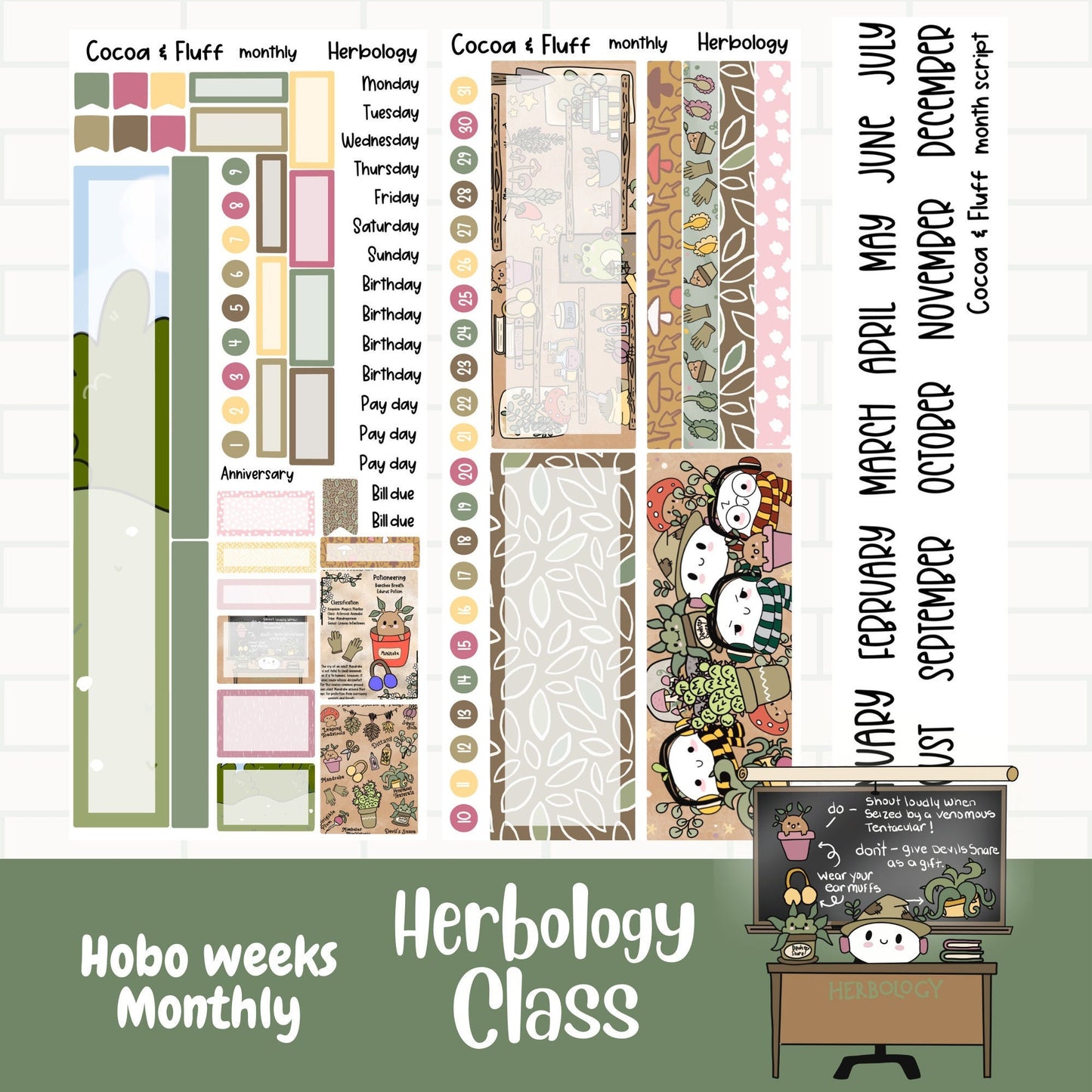 Herbology Class Hobonichi Weeks Monthly Sticker Kit