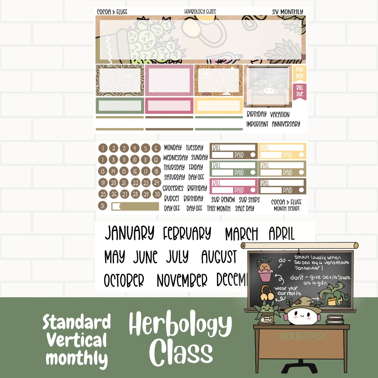Herbology Class Standard Vertical Monthly Sticker Kit