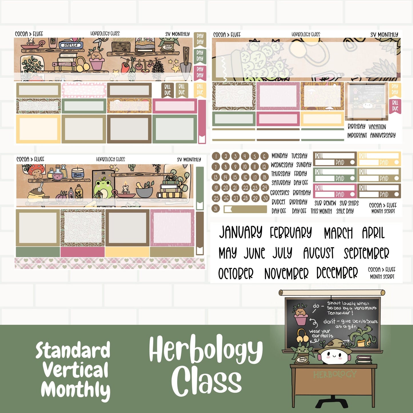 Herbology Class Standard Vertical Monthly Sticker Kit