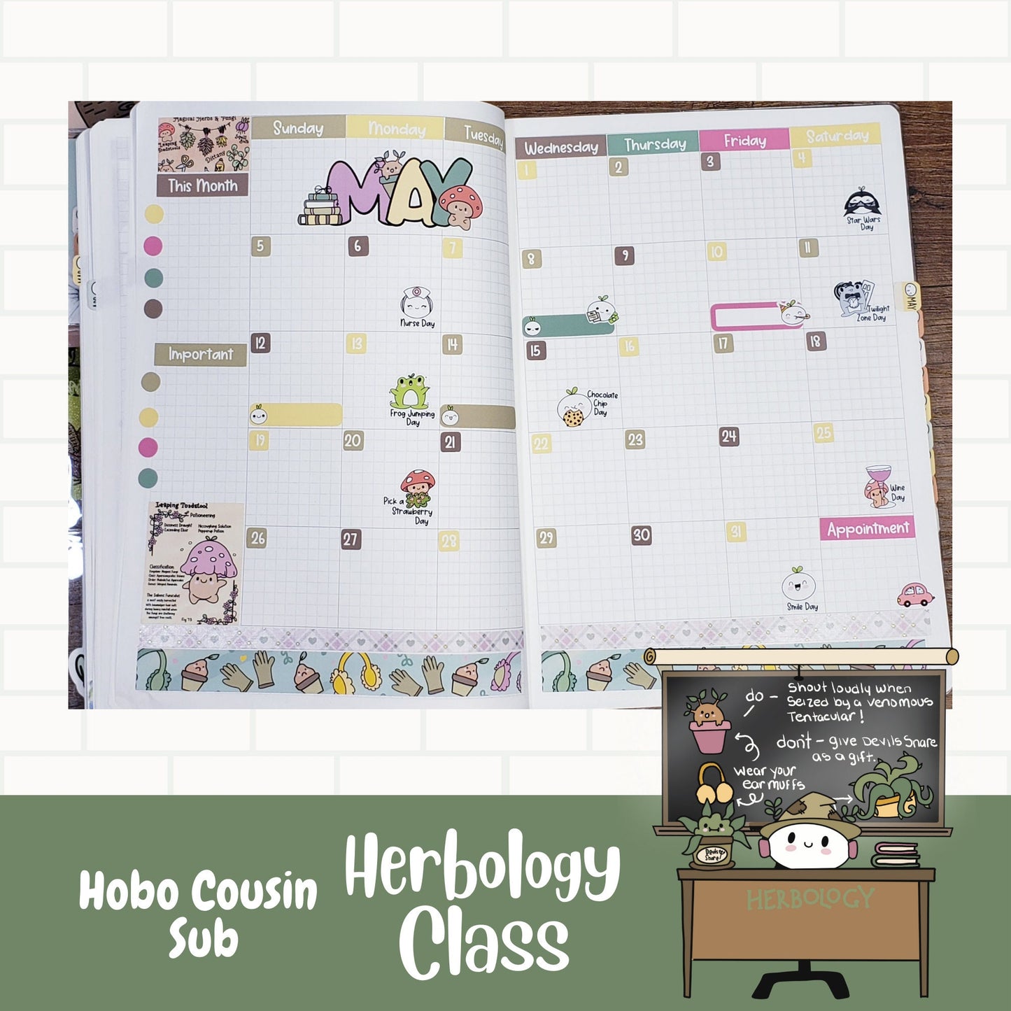 Herbology Class Hobonichi Cousin Monthly Sticker Kit