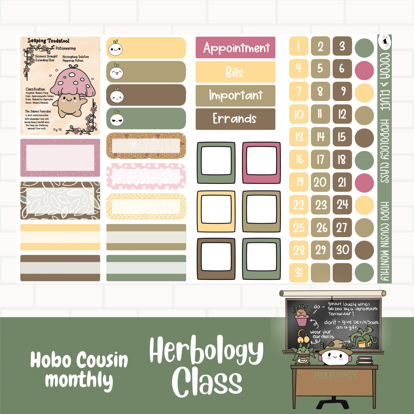 Herbology Class Hobonichi Cousin Monthly Sticker Kit