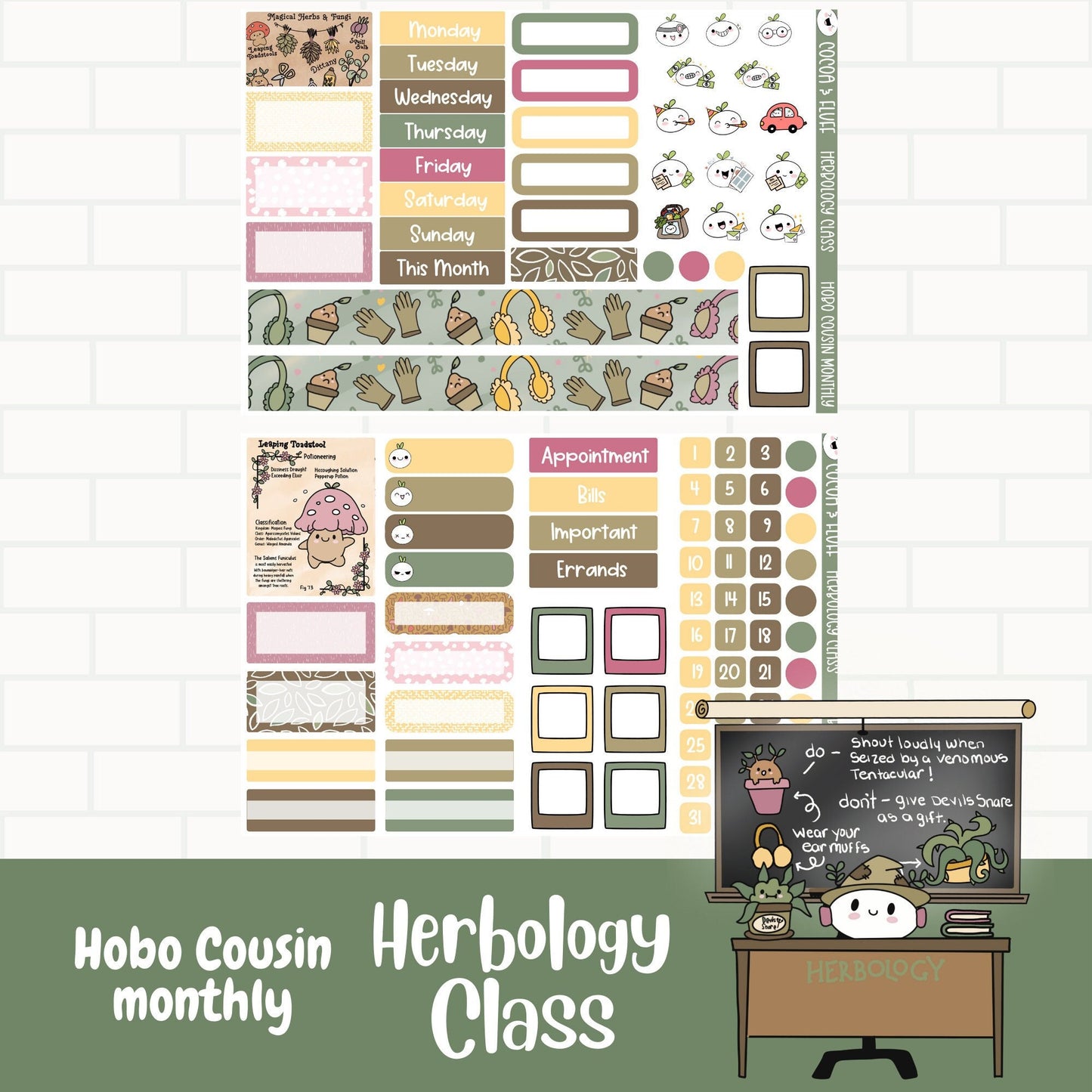 Herbology Class Hobonichi Cousin Monthly Sticker Kit