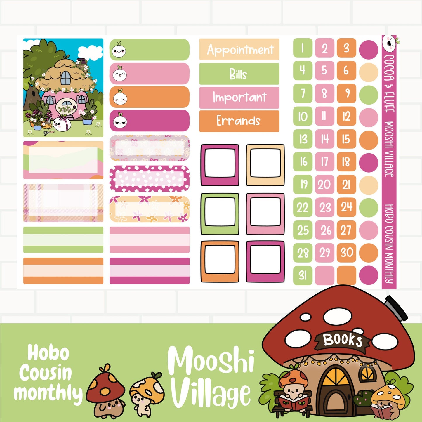 Mooshi Village Hobonichi Cousin Monthly Sticker Kit