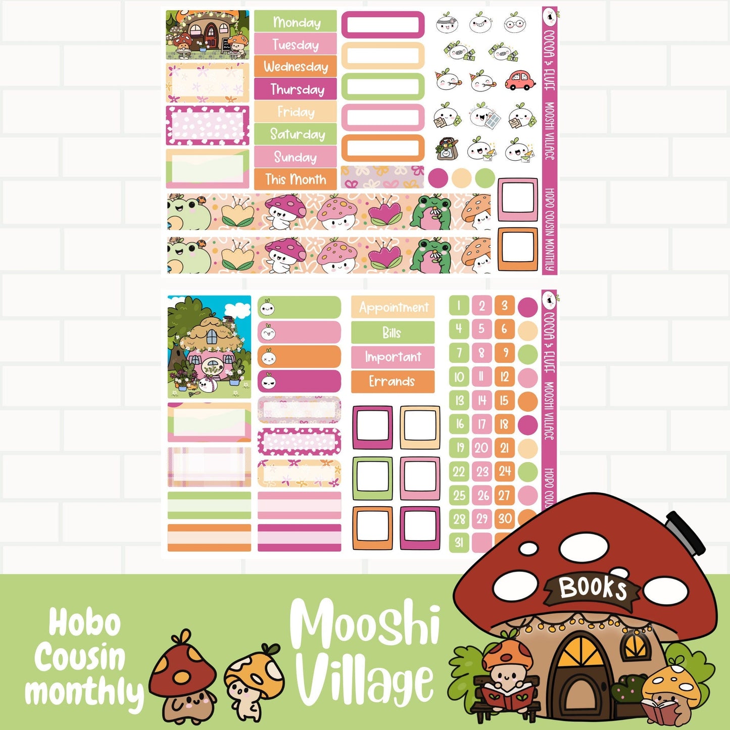 Mooshi Village Hobonichi Cousin Monthly Sticker Kit
