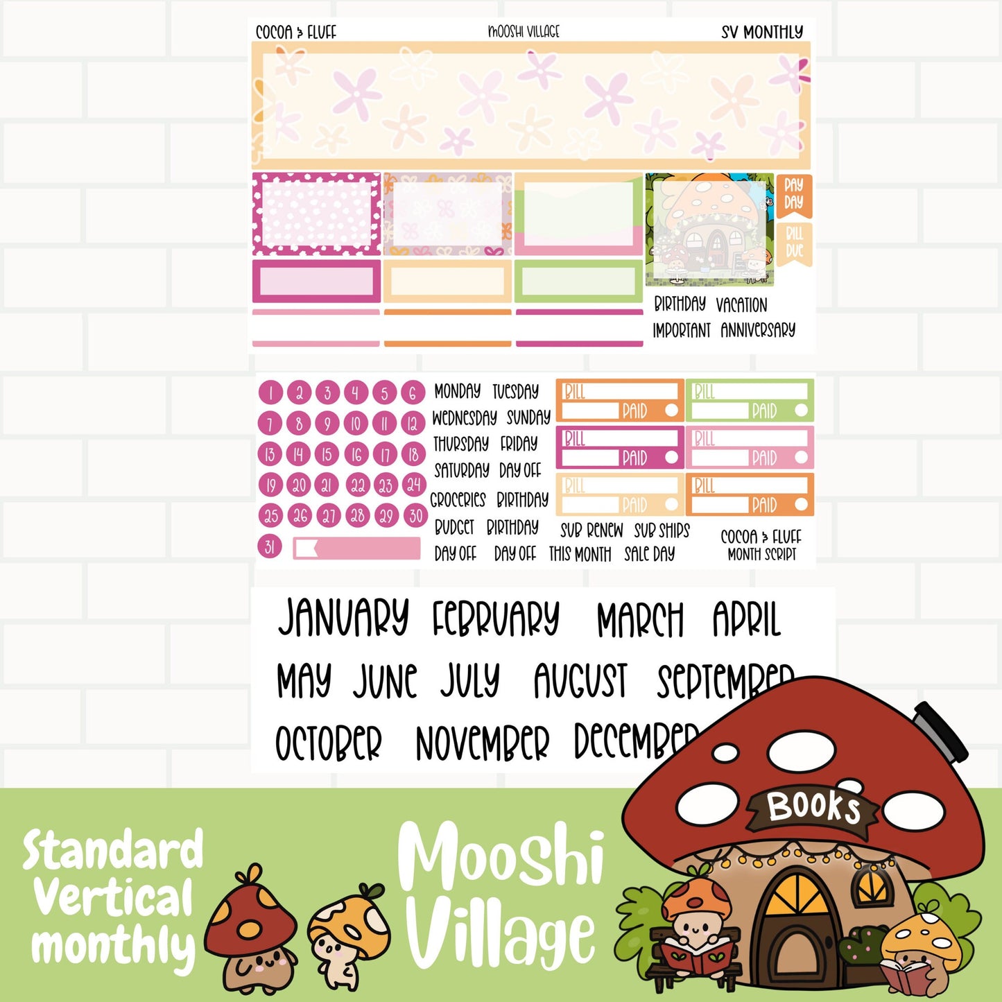 Mooshi Village Standard Vertical Monthly Sticker Kit