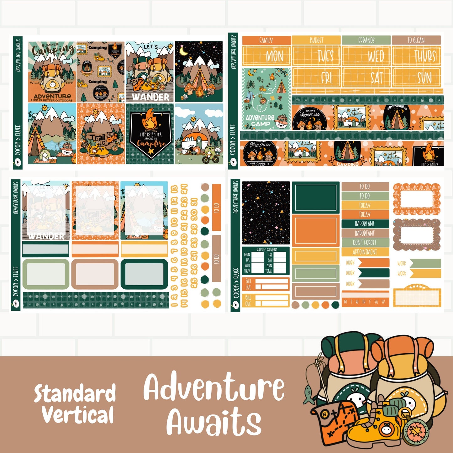 Adventure Awaits Standard Vertical Weekly Planner Stickers