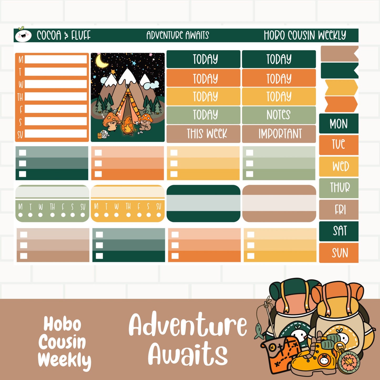 Adventure Awaits Hobo Cousin Weekly Planner Stickers