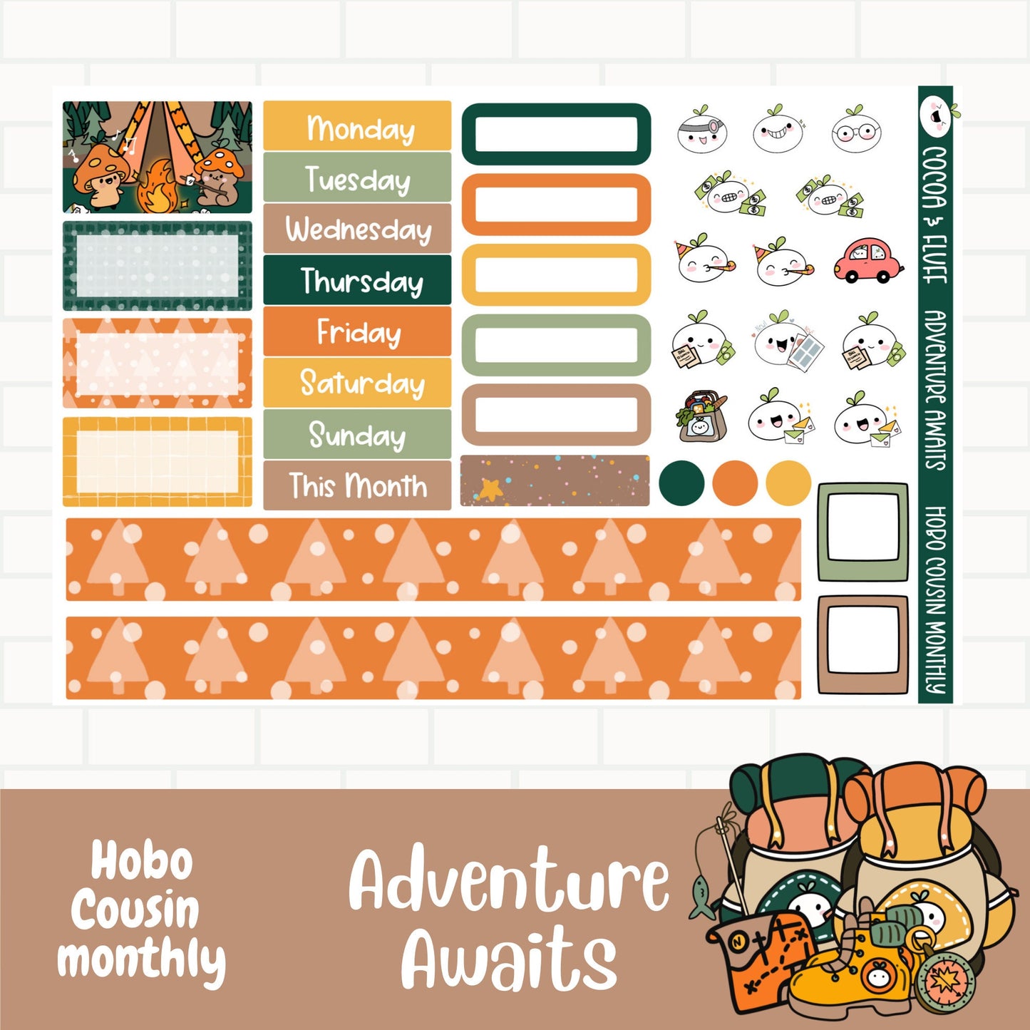 Adventure Awaits Hobo Cousin Monthly Planner Stickers