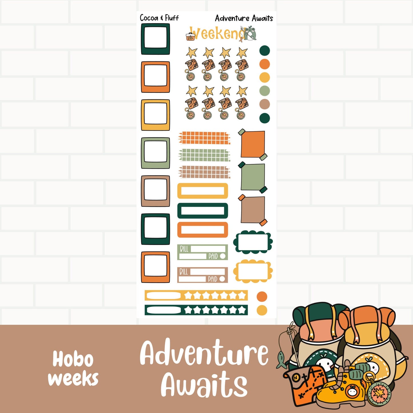 Adventure Awaits Hobo Weeks Weekly Planner Stickers