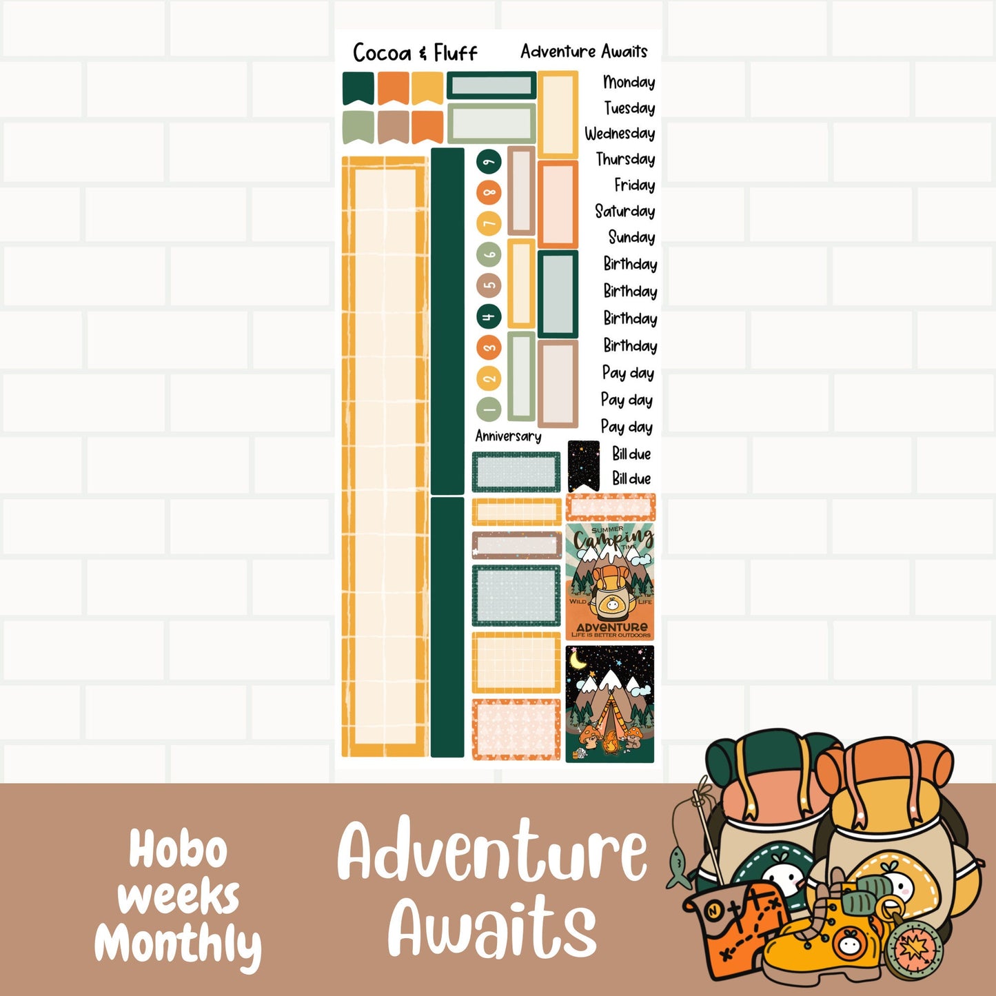 Adventure Awaits Hobo Weeks Monthly Planner Stickers