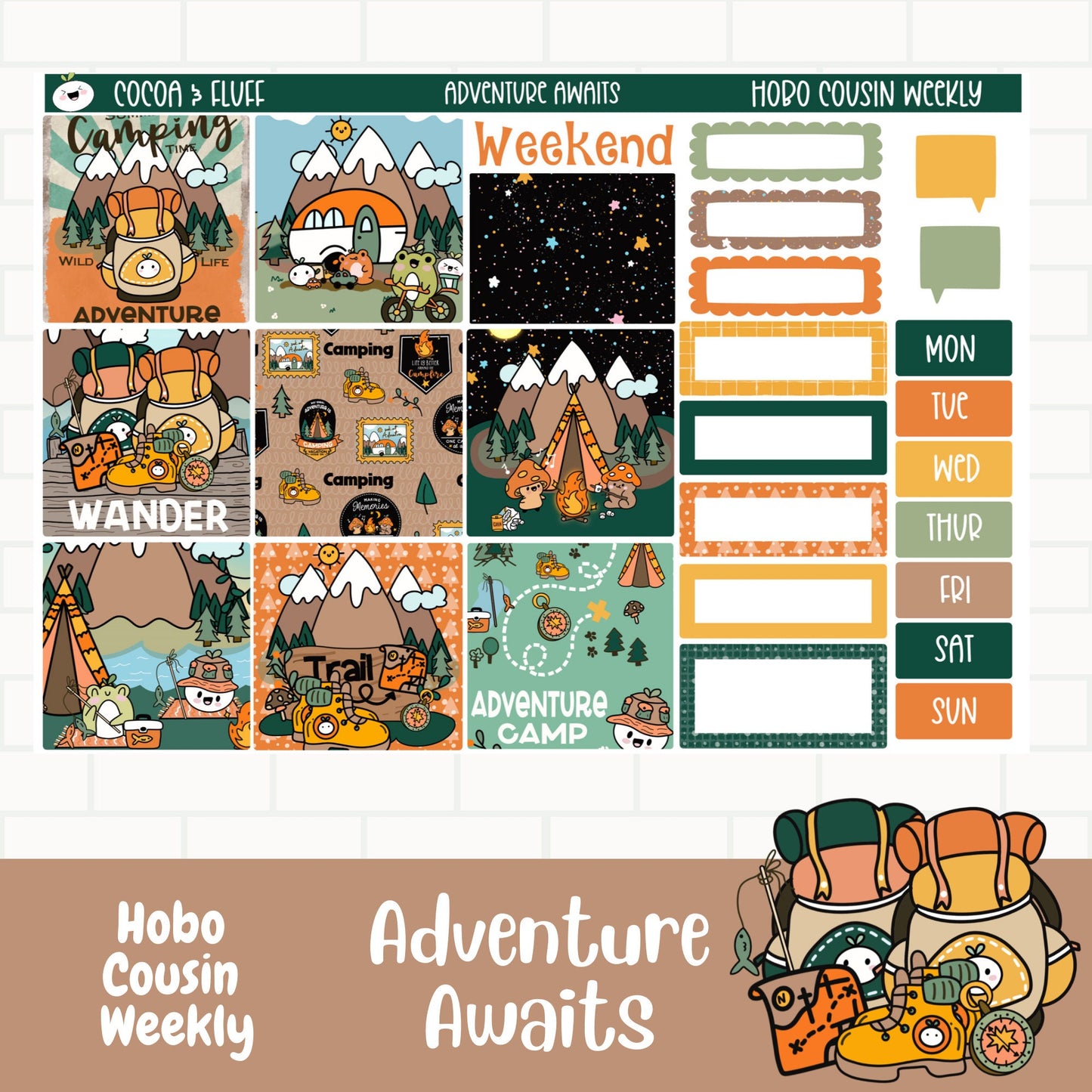 Adventure Awaits Hobo Cousin Weekly Planner Stickers