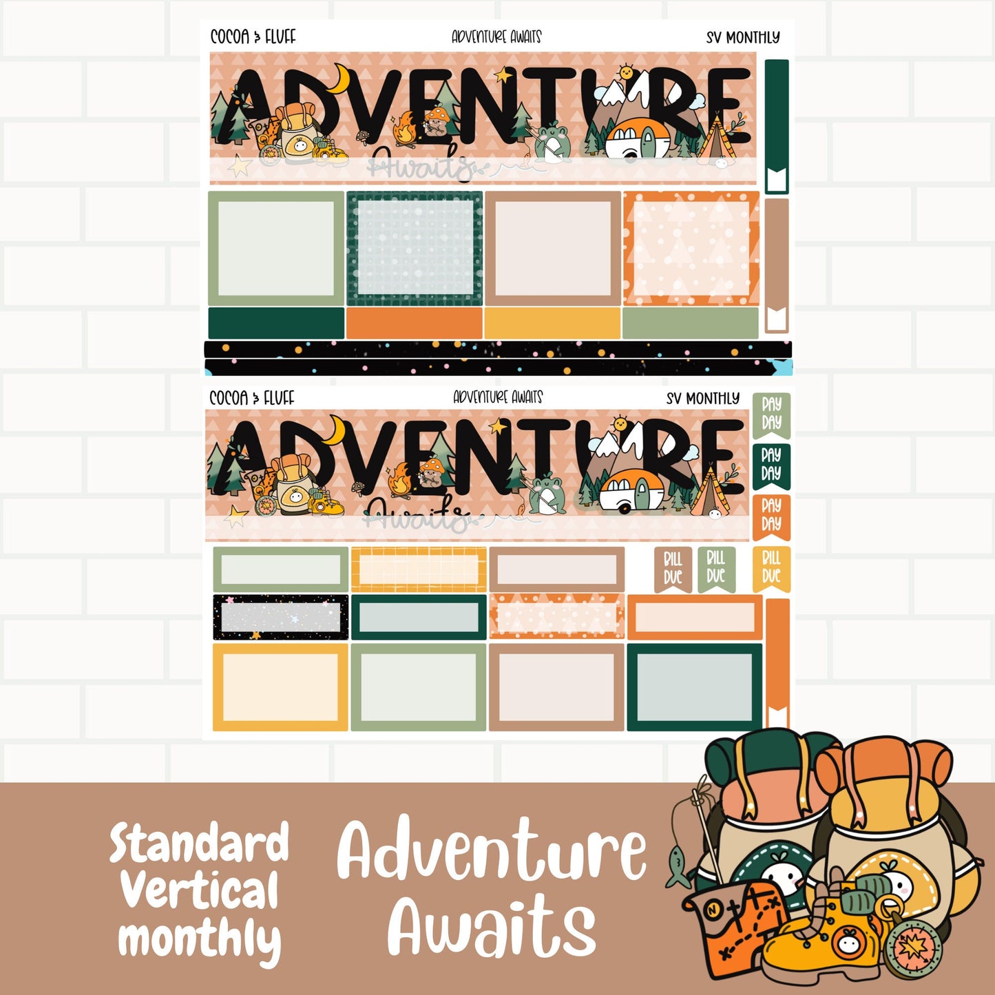 Adventure Awaits Standard Vertical Monthly Planner Stickers