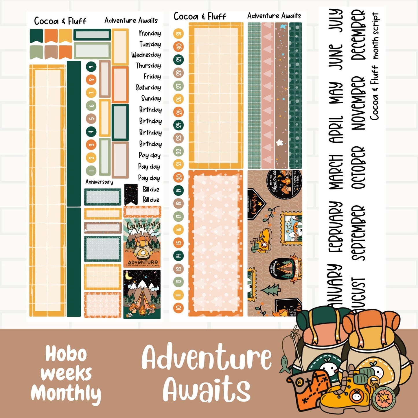 Adventure Awaits Hobo Weeks Monthly Planner Stickers