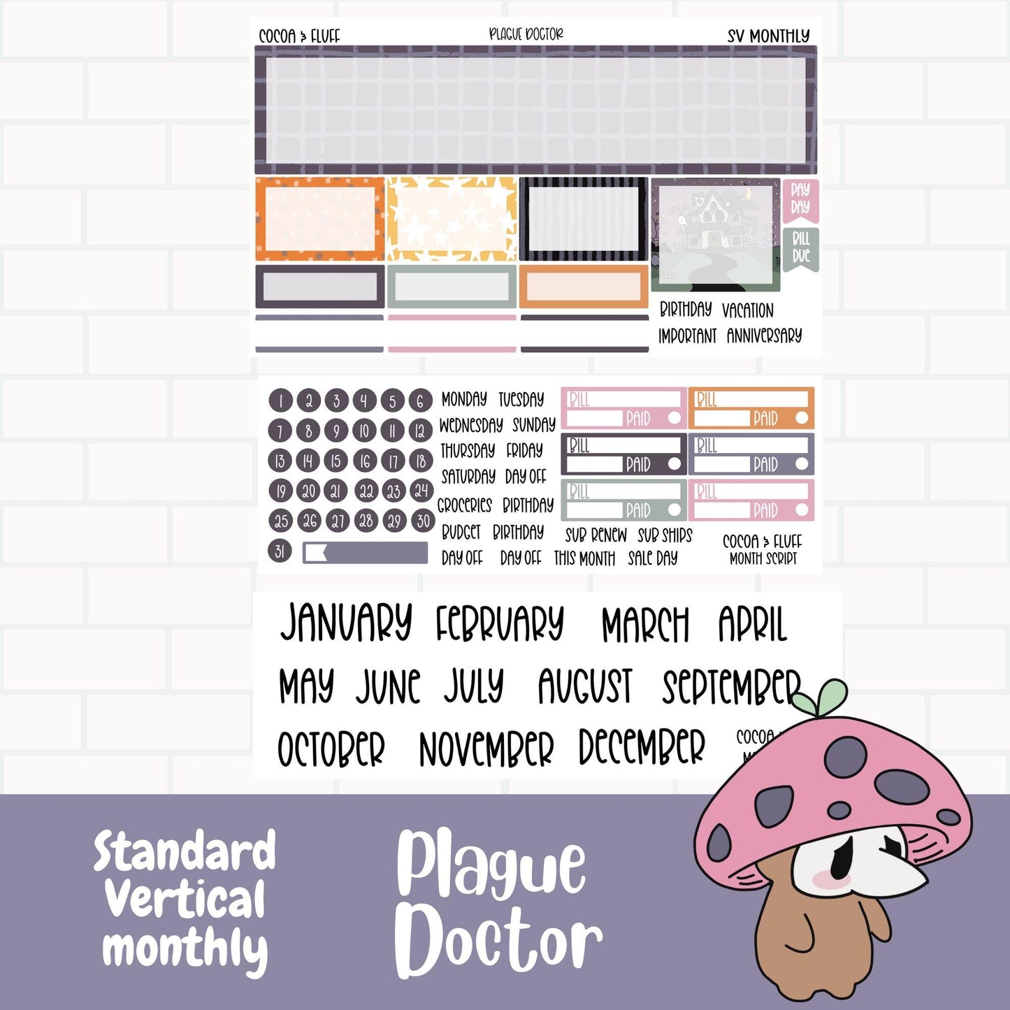 Plague Doctor Standard Vertical Monthly Sticker Kit