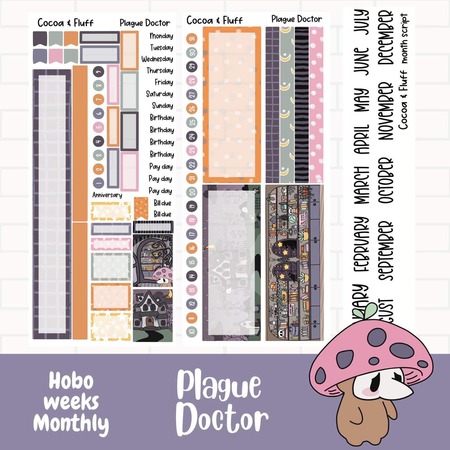 Plague Doctor Hobo Weeks Monthly Sticker Kit