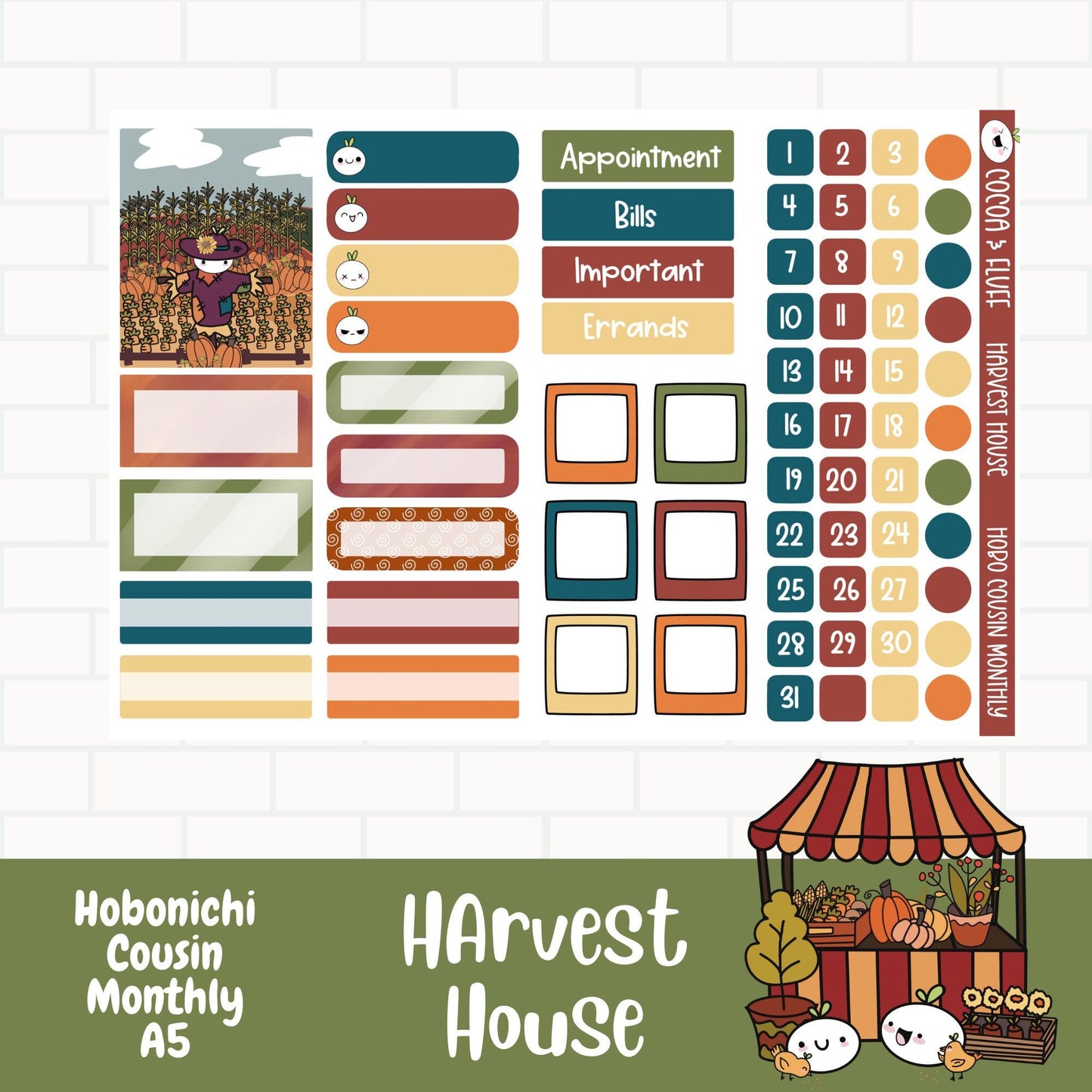 Harvest House Hobonichi Cousin Monthly Sticker Kit