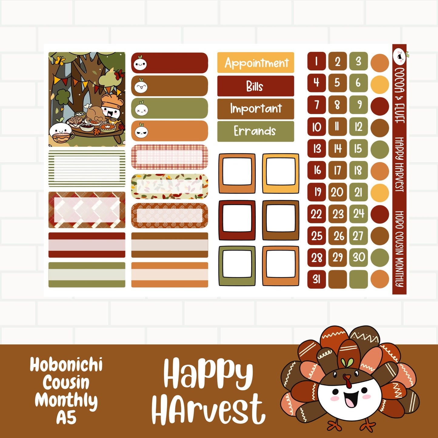 Happy Harvest Hobonichi Cousin Monthly Stickers