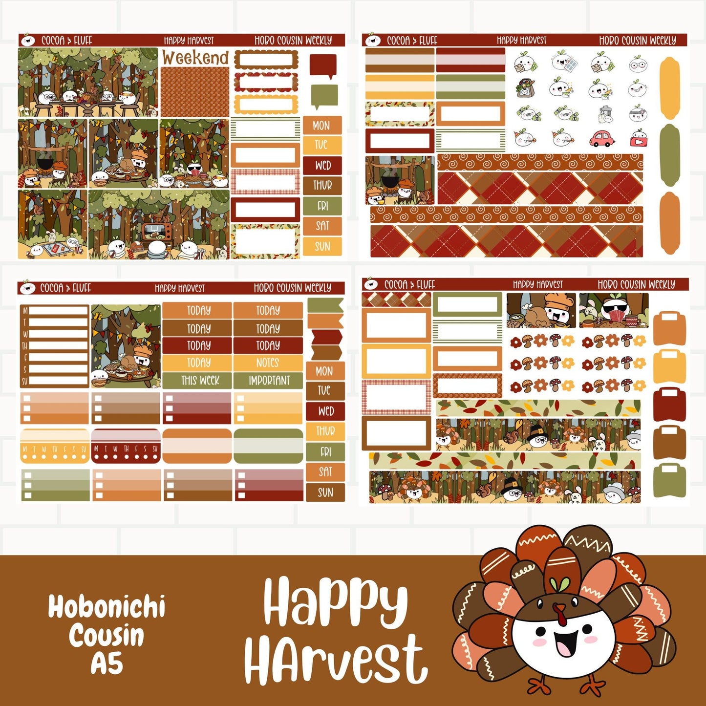 Happy Harvest Hobonichi Cousin Weekly Sticker Kit