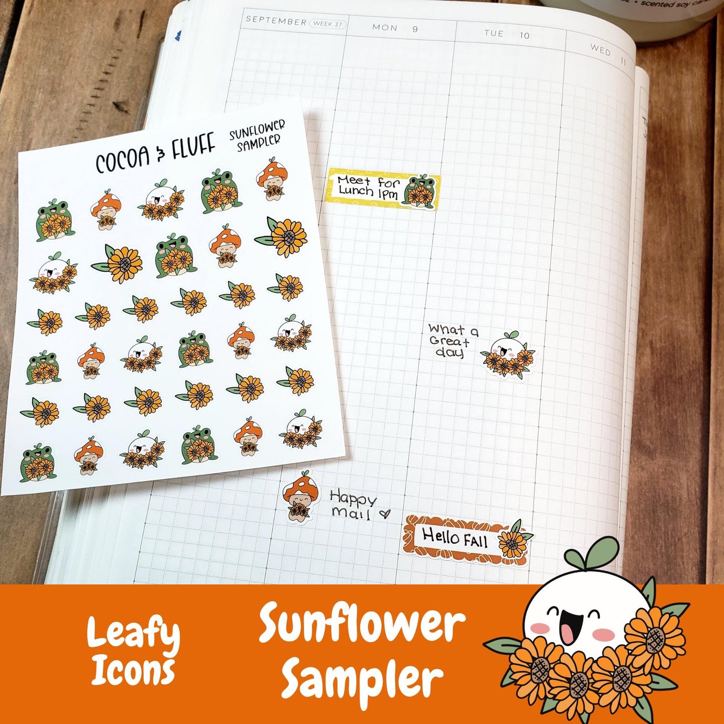 Sunflower Sampler Leafy, Lily and Buttons Planner Icons