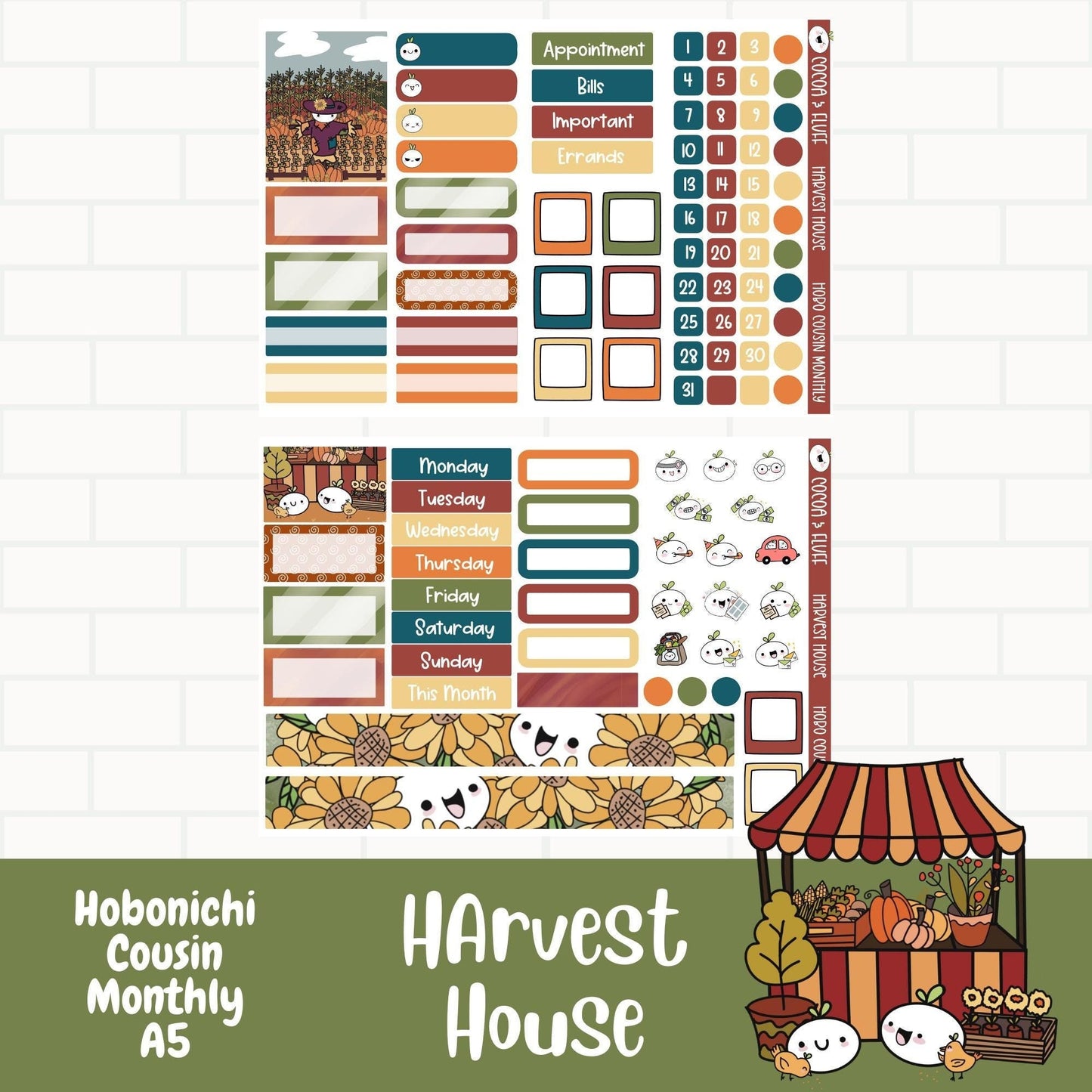 Harvest House Hobonichi Cousin Monthly Sticker Kit