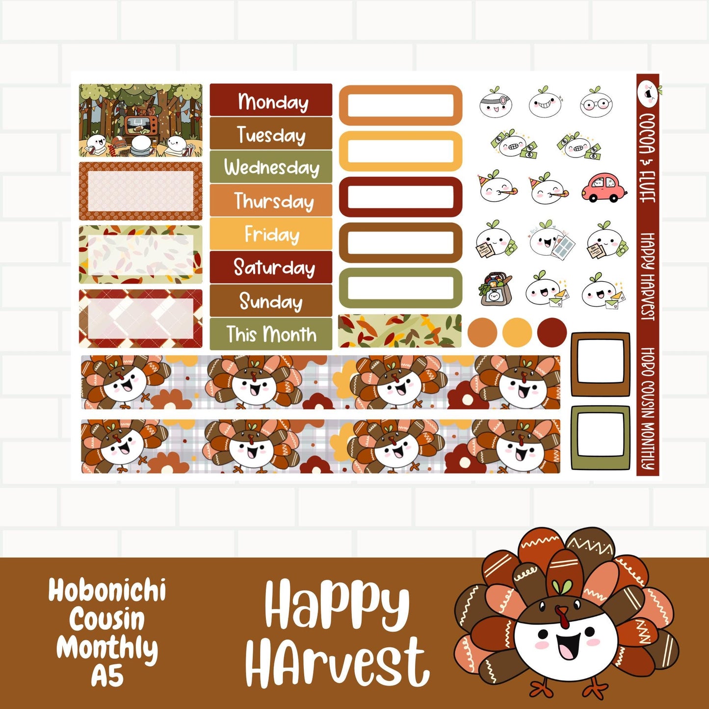 Happy Harvest Hobonichi Cousin Monthly Stickers