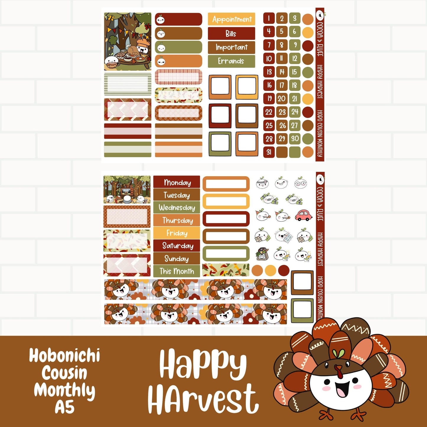 Happy Harvest Hobonichi Cousin Monthly Stickers