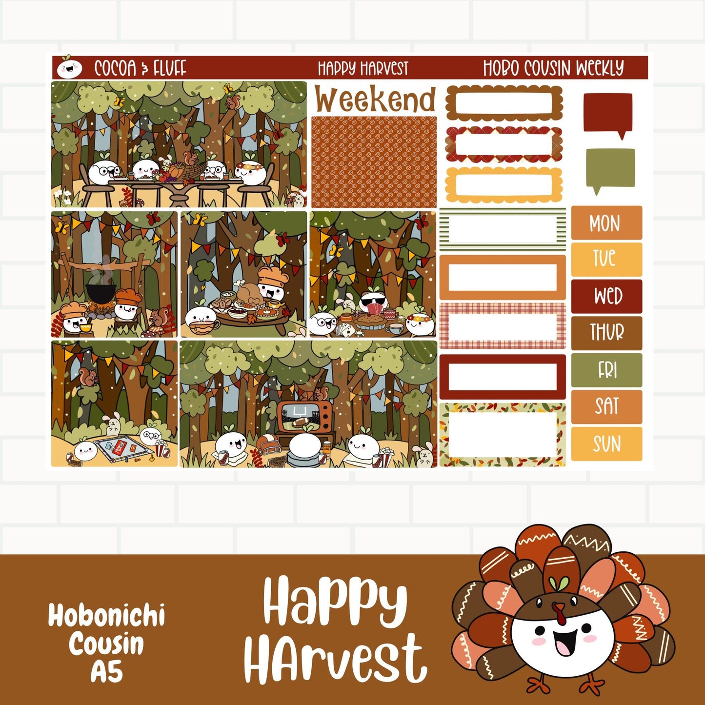 Happy Harvest Hobonichi Cousin Weekly Sticker Kit