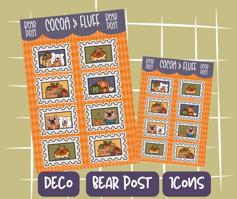 Bear Post Hand Drawn Autumn Bear Deco