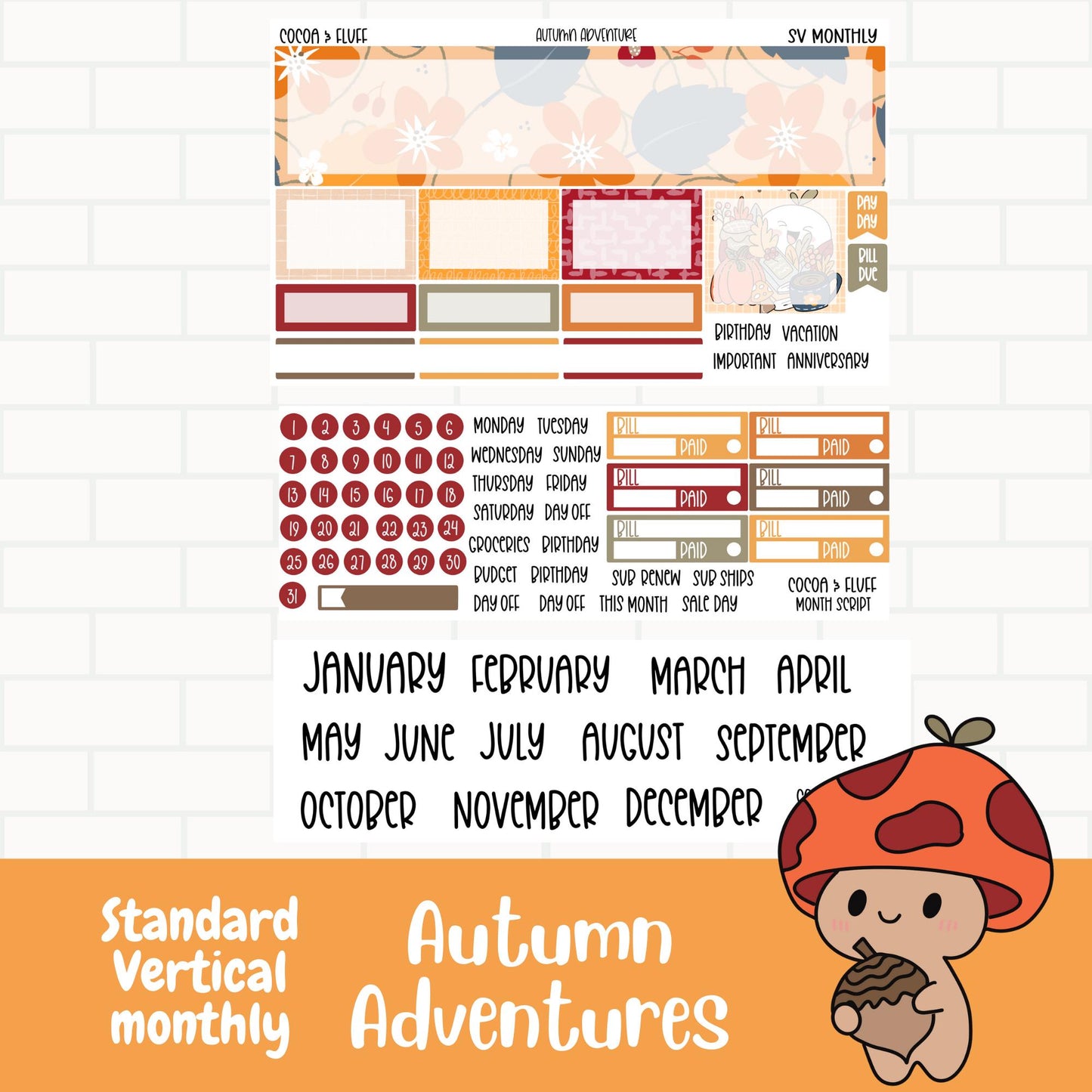 Autumn Adventures Standard Vertical Monthly Sticker Kit