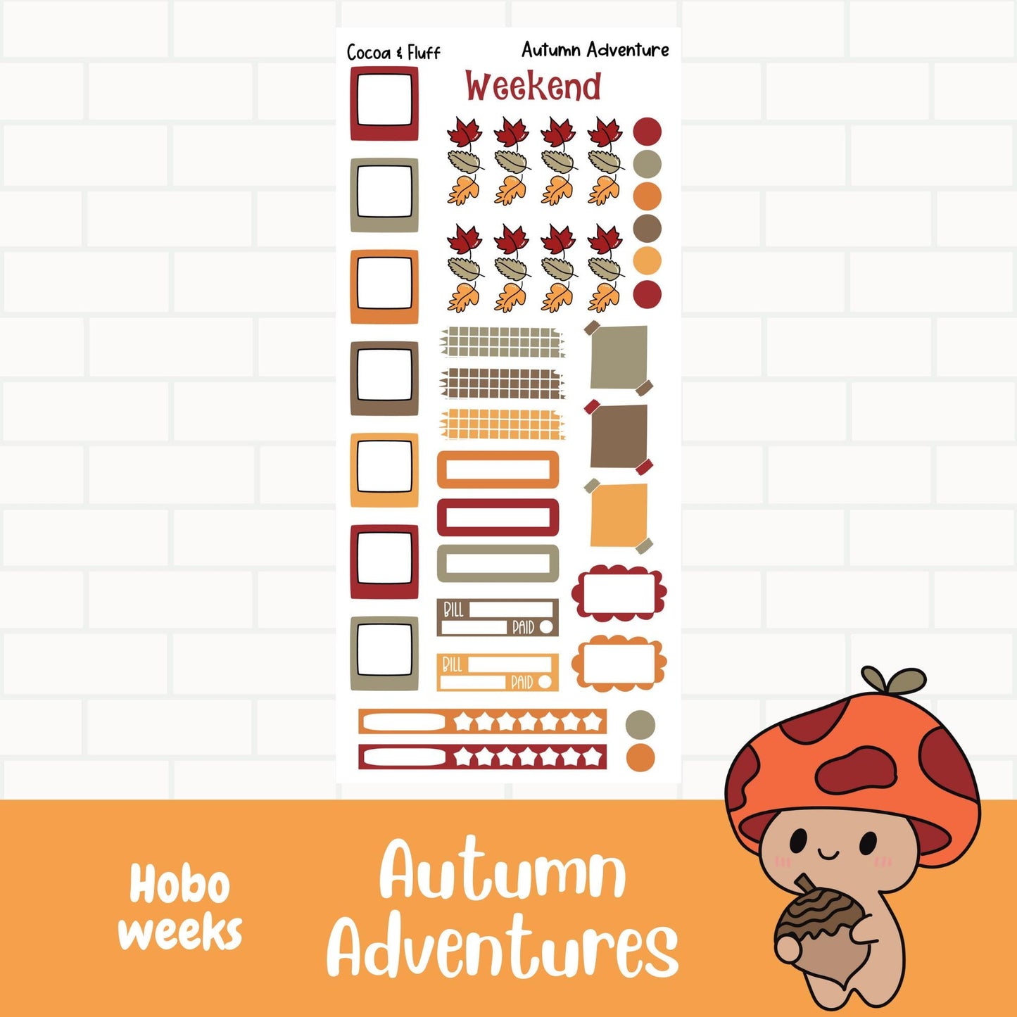 Autumn Adventures Hobo Weeks Weekly Planner Sticker Kit