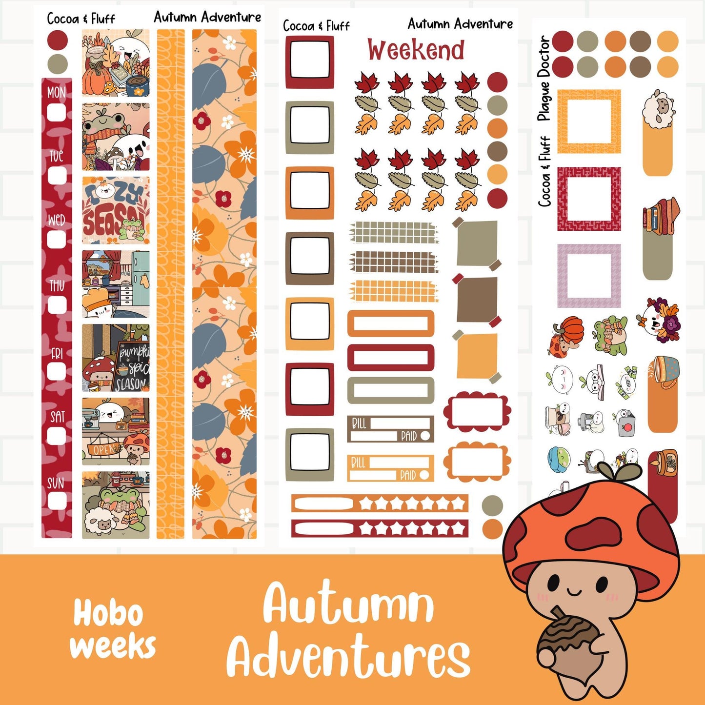 Autumn Adventures Hobo Weeks Weekly Planner Sticker Kit