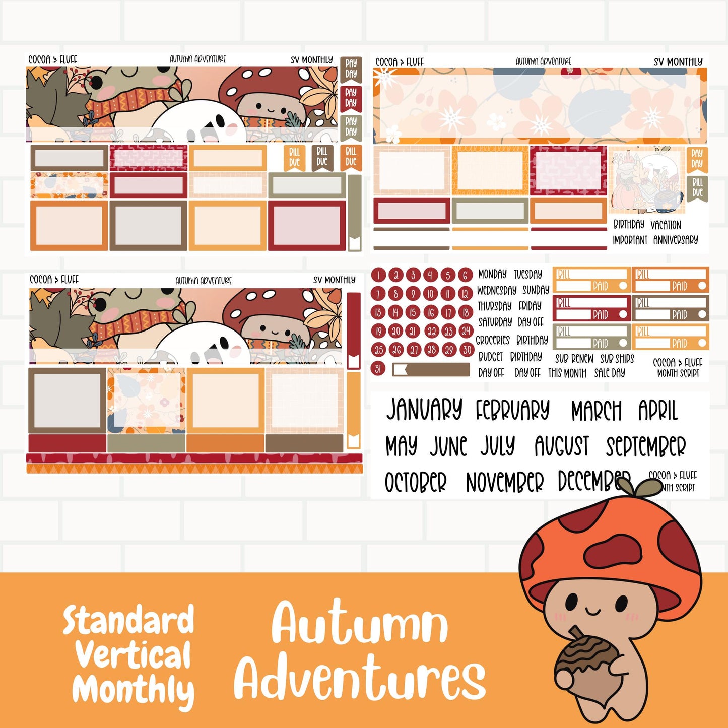 Autumn Adventures Standard Vertical Monthly Sticker Kit